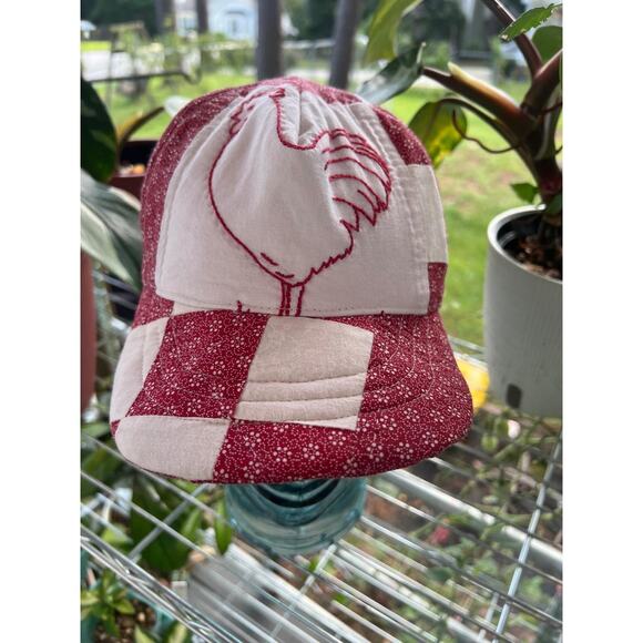 OOAK Vintage Red Rooster A Quilt Snapback Hat - Picture 1 of 4